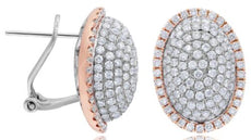 3.0CT DIAMOND 14KT WHITE & ROSE GOLD 3D DOME SHAPE OVAL CLIP ON HANGING EARRINGS