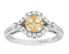 .65CT WHITE & FANCY YELLOW DIAMOND 14KT 2 TONE GOLD 3D ROUND CLUSTER FLOWER RING