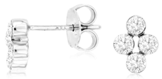 ESTATE .55CT DIAMOND 14KT WHITE GOLD 3D FLOWER FOUR STONE BEZEL STUD EARRINGS