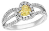 1.0CT WHITE & FANCY YELLOW DIAMOND 18KT WHITE GOLD DOUBLE HEART ENGAGEMENT RING