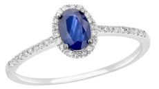 .65CT DIAMOND & AAA SAPPHIRE 14K WHITE GOLD CLASSIC OVAL & ROUND ENGAGEMENT RING