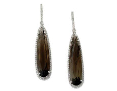 13.95CT DIAMOND & AAA SMOKY TOPAZ 14KT WHITE GOLD 3D ELONGATED HANGING EARRINGS