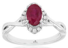 1.01CT DIAMOND & AAA RUBY 14KT WHITE GOLD OVAL & ROUND FLOWER INFINITY LOVE RING