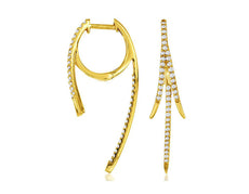 .35CT DIAMOND 14K YELLOW GOLD 3D MULTI LEAF DOUBLE SIDED HUGGIE HANGING EARRINGS