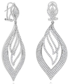 ESTATE LARGE 2.0CT DIAMOND 14K WHITE GOLD 3D MULTI LEAF CLIP ON HANGING EARRINGS