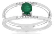 .40CT DIAMOND & AAA EMERALD 14KT WHITE GOLD 3D OVAL & ROUND DOUBLE BAND FUN RING