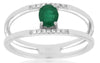 .40CT DIAMOND & AAA EMERALD 14KT WHITE GOLD 3D OVAL & ROUND DOUBLE BAND FUN RING