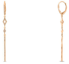 .29CT DIAMOND 14KT ROSE GOLD 3D ROUND GEOMETRICAL BAR LEVERBACK HANGING EARRINGS