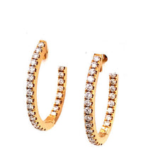 ESTATE 1.39CT DIAMOND 18KT YELLOW GOLD CLASSIC INSIDE OUT HOOP HANGING EARRINGS