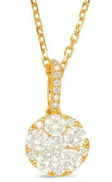 .52CT DIAMOND 14KT YELLLOW GOLD 3D CLASSIC PAVE FLOWER CIRCULAR FLOATING PENDANT