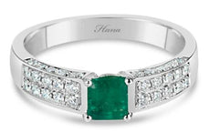 .78CT DIAMOND & AAA EMERALD 18KT WHITE GOLD SQUARE LOW SETTING ENGAGEMENT RING