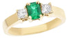 1.04CT DIAMOND & AAA EMERALD 14KT YELLOW GOLD 3D 3 STONE SQUARE ENGAGEMENT RING