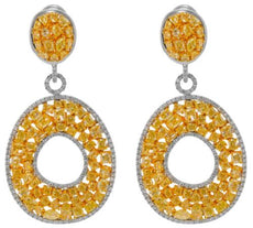 EXTRA LARGE 17.65CT WHITE FANCY YELLOW DIAMOND 18K 2 TONE GOLD HANGING EARRINGS