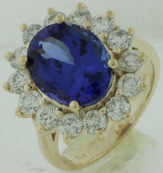 7.40CT DIAMOND & AAA TANZANITE 14KT YELLOW GOLD OVAL & ROUND PRINCESS DIANA RING