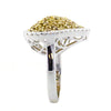 1.39CT WHITE & FANCY YELLOW DIAMOND 18KT 2 TONE GOLD CLUSTER HEART SHAPE RING