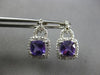 2.02CT DIAMOND & AAA AMETHYST 14KT WHITE GOLD CUSHION & ROUND HANGING EARRINGS