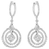2.05CT DIAMOND 18KT WHITE GOLD 3D FLOWER DOUBLE CIRCULAR HUGGIE HANGING EARRINGS