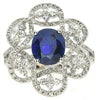 LARGE 3.09CT DIAMOND & AAA SAPPHIRE 18K WHITE GOLD OVAL & ROUND FLOWER LOVE RING