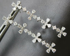 1.28CT DIAMOND 14KT WHITE GOLD 3D ROUND & PRINCESS MULTI FLOWER HANGING EARRINGS