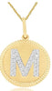 .12CT DIAMOND 14K 2 TONE GOLD M INITIAL ROUND MATTE & SHINY FUN FLOATING PENDANT