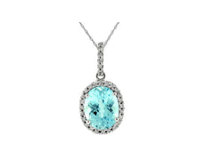 3.28CT DIAMOND & AAA BLUE TOPAZ 14K WHITE GOLD OVAL & ROUND CLASSIC HALO PENDANT