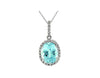 3.28CT DIAMOND & AAA BLUE TOPAZ 14K WHITE GOLD OVAL & ROUND CLASSIC HALO PENDANT