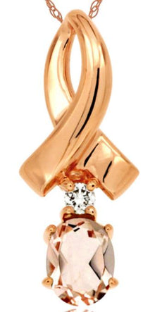 .33CT DIAMOND & AAA MORGANITE 14KT ROSE GOLD OVAL & ROUND LOVE FLOATING PENDANT