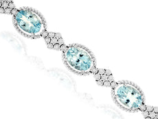8.43CT DIAMOND & AAA AQUAMARINE 14KT WHITE GOLD 3D OVAL & ROUND TENNIS BRACELET