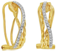 .19CT DIAMOND 14K YELLOW GOLD CRISS CROSS INFINITY LOVE CLIP ON HANGING EARRINGS