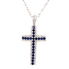 ESTATE .96CT DIAMOND & AAA SAPPHIRE 18KT WHITE GOLD 3D CROSS FLOATING PENDANT