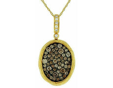 .75CT WHITE & CHOCOLATE FANCY DIAMOND 14KT YELLOW GOLD CLUSTER OVAL FUN PENDANT