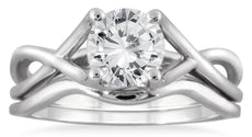 1.0CT DIAMOND 14KT WHITE GOLD SOLITAIRE ENGAGEMENT WEDDING ANIVERSARY RING SET