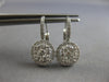 ESTATE LARGE .86CT DIAMOND 14K WHITE GOLD CLUSTER HALO ROUND LEVERBACK HANGING EARRINGS