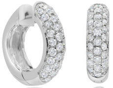 .98CT DIAMOND 14K WHITE GOLD 3D CLASSIC ROUND HUGGIE 3 ROW PAVE HANGING EARRINGS