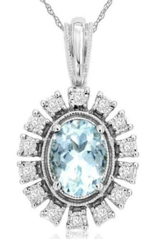 .75CT DIAMOND & AAA AQUAMARINE 14KT WHITE GOLD 3D OVAL & ROUND FLOATING PENDANT