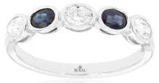 .80CT DIAMOND & AAA SAPPHIRE 14KT WHITE GOLD OVAL 5 STONE BEZEL ANNIVERSARY RING