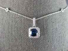 1.51CT DIAMOND & AAA SAPPHIRE 18K WHITE GOLD 3D CUSHION BY THE YARD LOVE PENDANT
