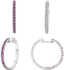 ESTATE 2.0CT DIAMOND & AAA PINK SAPPHIRE 14K WHITE GOLD 3D HOOP HANGING EARRINGS