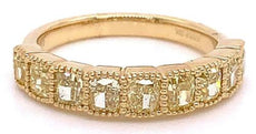 1.76CT FANCY YELLOW DIAMOND 18KT YELLOW GOLD 3D CUSHION 9 STONE ANNIVERSARY RING