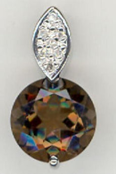 2.02CT DIAMOND & AAA SMOKY TOPAZ 14KT WHITE GOLD SOLITAIRE LEAF FLOATING PENDANT