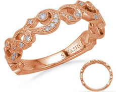 ESTATE .12CT DIAMOND 14KT ROSE GOLD 3D ROUND OPEN FILIGREE MILGRAIN FUN RING