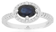1.34CT DIAMOND & AAA SAPPHIRE 14K WHITE GOLD 3D OVAL & ROUND HALO ENGAGMENT RING