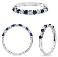 .46CT DIAMOND & AAA SAPPHIRE 14KT WHITE GOLD 3D ROUND FLORAL SEMI ETERNITY RING