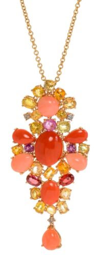 10.09CT DIAMOND & AAA MULTI GEM 18K ROSE GOLD MULTI SHAPE CLUSTER FLORAL PENDANT