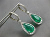 LARGE 8.10CT DIAMOND & AAA EMERALD 14KT WHITE GOLD PEAR SHAPE HANGING EARRINGS