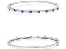 1.27CT DIAMOND & AAA SAPPHIRE 14K WHITE GOLD 3D BY THE YARD CUFF BANGLE BRACELET