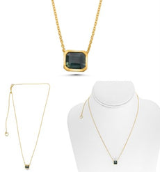 2.01CT AAA GREEN SAPPHIRE 14KT YELLOW GOLD 3D SOLITAIRE SQUARE OCTAGON NECKLACE