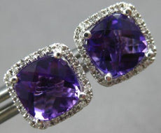 3.08CT DIAMOND & AAA AMETHYST 14KT WHITE GOLD CUSHION & ROUND HALO STUD EARRINGS