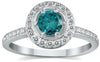 ESTATE .75CT WHITE & BLUE DIAMOND 14KT WHITE GOLD CLASSIC ROUND ENGAGEMENT RING