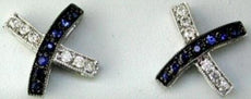 .32CT DIAMOND & AAA SAPPHIRE 14KT WHITE GOLD 3D CRISS CROSS X LOVE STUD EARRINGS